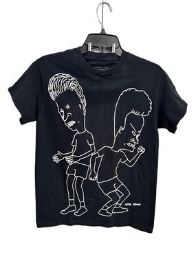 Women’s Black Short-Sleeve Graphic Tee with White Cartoon Print